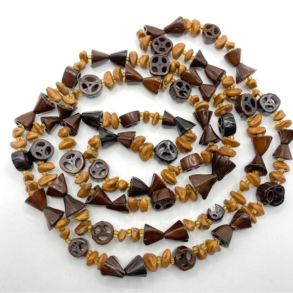 Boho Natural Wood Beads Over-the-Head Long Necklace - Picture 5 of 7